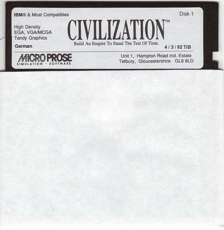 Media for Sid Meier's Civilization (DOS): Disk 1/2