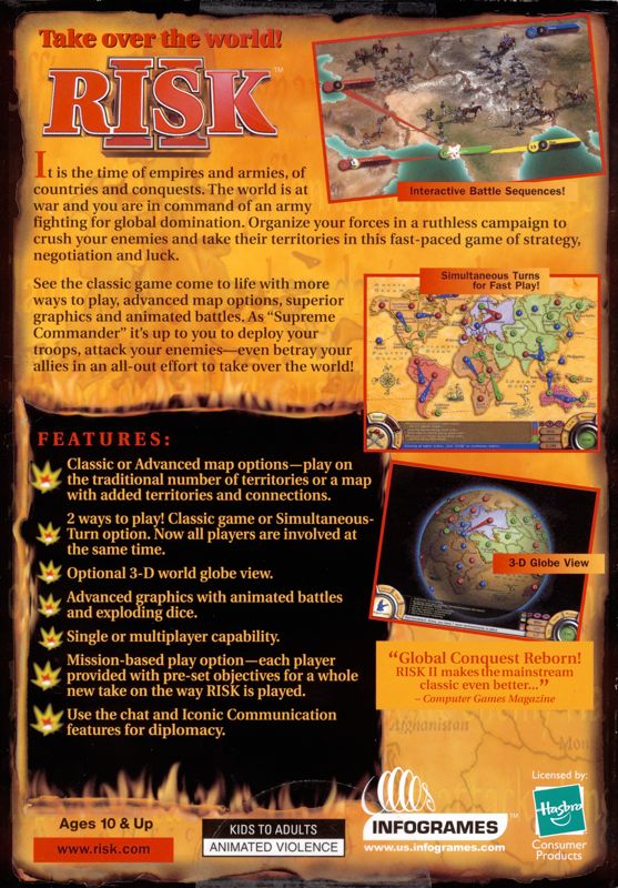 Back Cover for Risk II (Windows) (Small box version, Infogrames release)