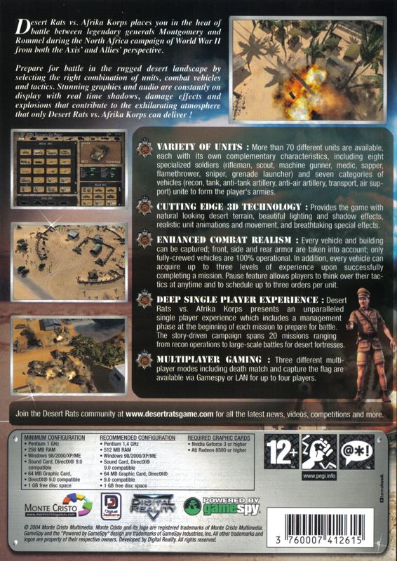 Back Cover for Desert Rats vs. Afrika Korps (Windows) (Re-release)