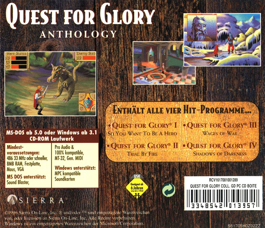 Other for Quest for Glory: Anthology (DOS and Windows): Jewel Case - Back