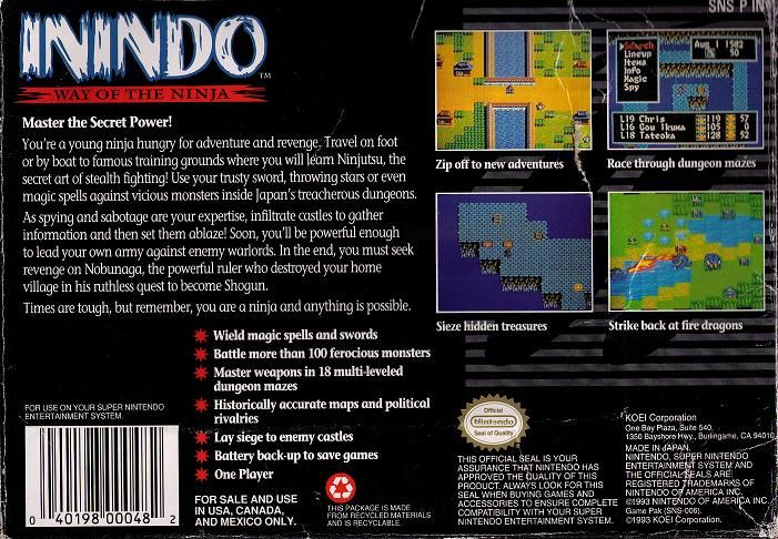 Back Cover for Inindo: Way of the Ninja (SNES)