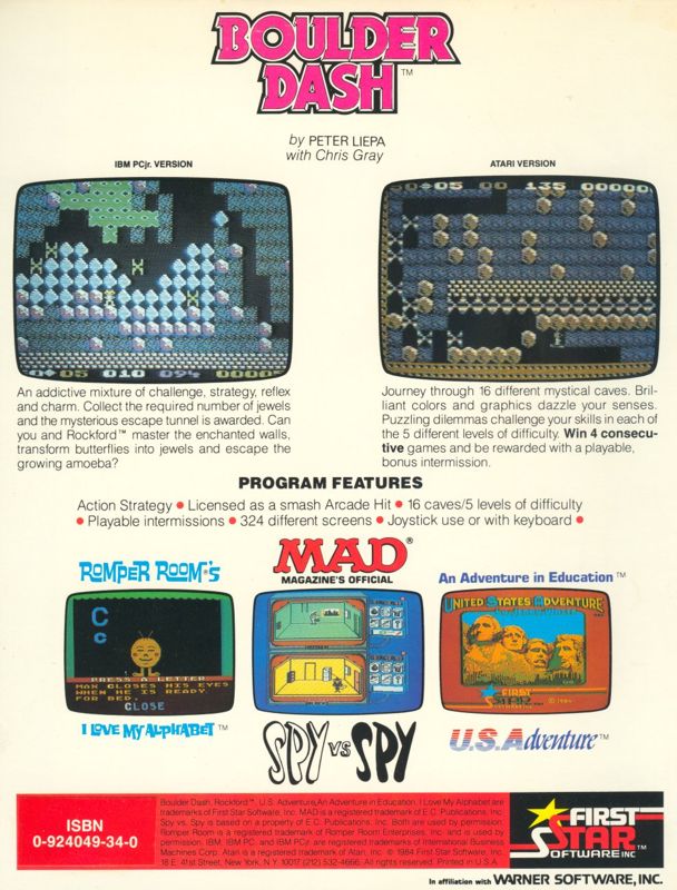 Back Cover for Boulder Dash (Commodore 64)
