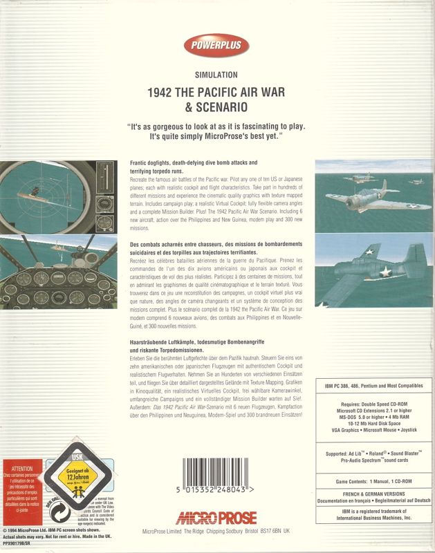 Back Cover for 1942: The Pacific Air War Gold (DOS) (PowerPlus release)