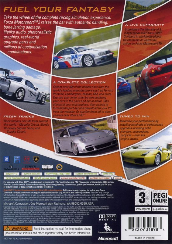 Back Cover for Forza Motorsport 2 (Xbox 360)