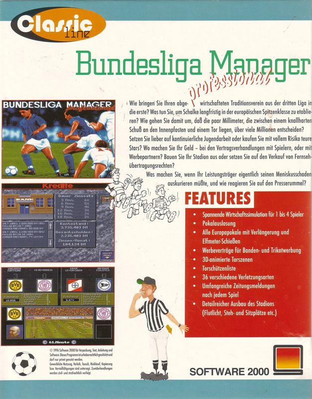 Back Cover for Bundesliga Manager Professional (DOS) (Classic Line Release)