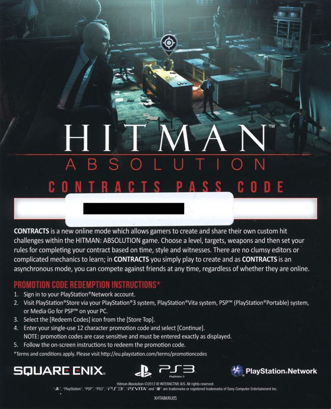 Other for Hitman: Absolution (PlayStation 3): DLC Card - Back