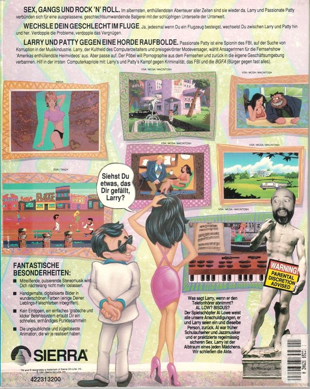 Back Cover for Leisure Suit Larry 5: Passionate Patti Does a Little Undercover Work (DOS) (German version)