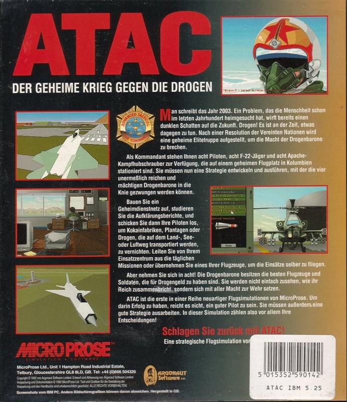 Back Cover for ATAC: The Secret War Against Drugs (DOS) (5.25"-Disk Version)