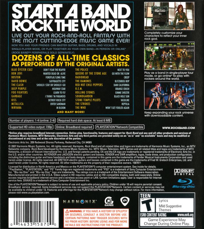 Back Cover for Rock Band (PlayStation 3)