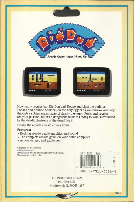 Back Cover for Dig Dug (PC Booter) (Thunder Mountain Budget 5.25" re-release)