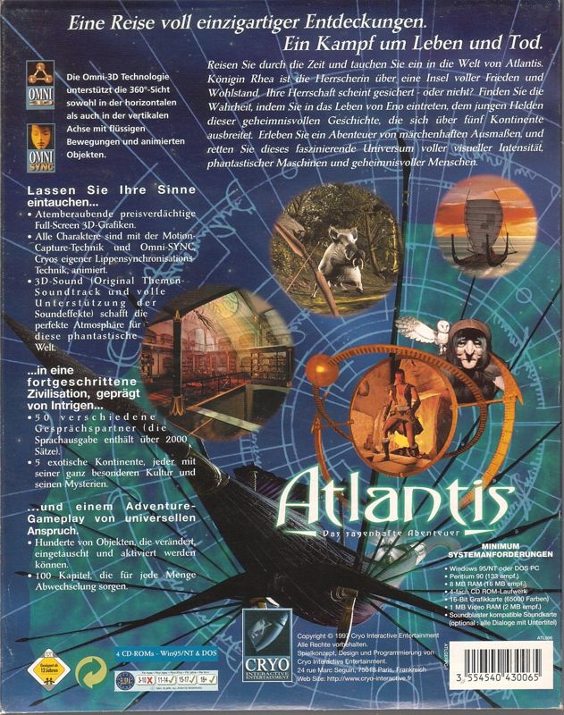 Back Cover for Atlantis: The Lost Tales (DOS and Windows)