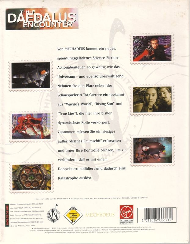 Back Cover for The Daedalus Encounter (Windows 16-bit) (White Label Release)