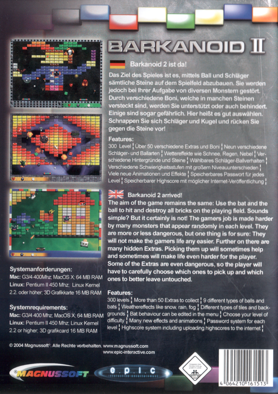Back Cover for Barkanoid II (Linux and Macintosh)