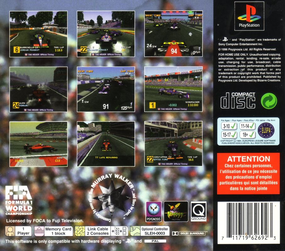 Back Cover for Formula 1 (PlayStation)