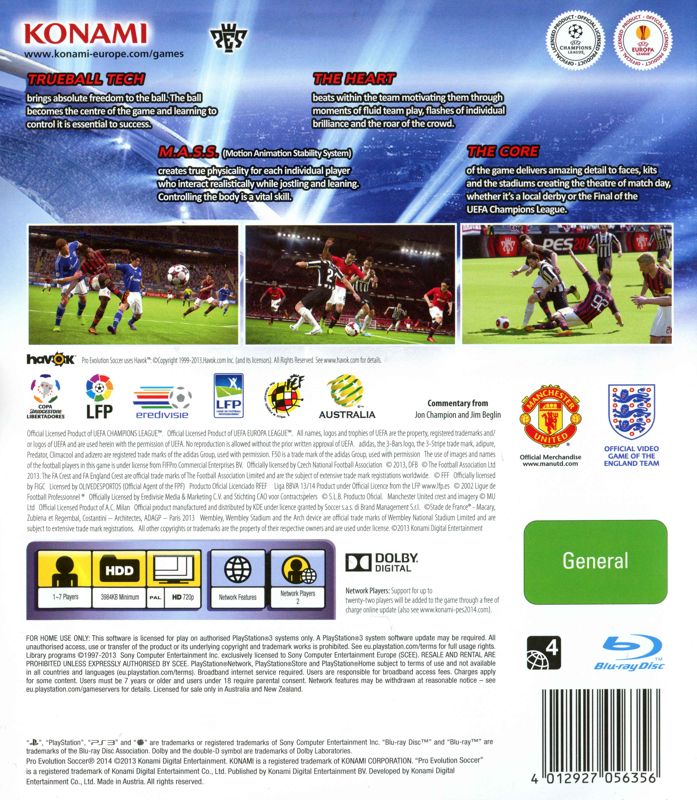 Back Cover for PES 2014: Pro Evolution Soccer (PlayStation 3)