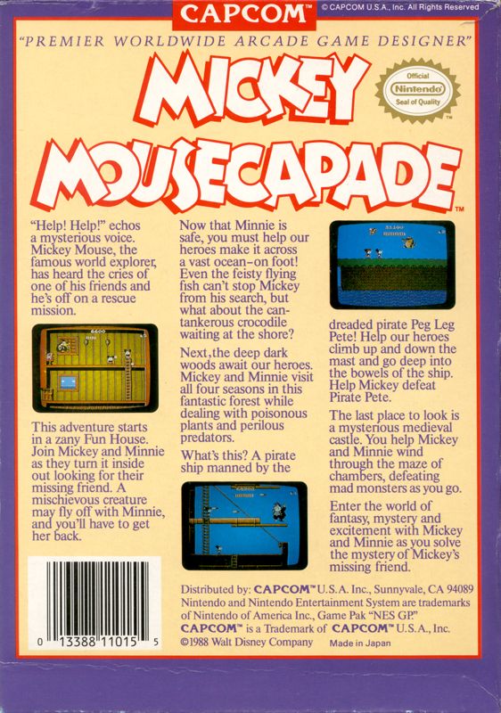 Back Cover for Mickey Mousecapade (NES)