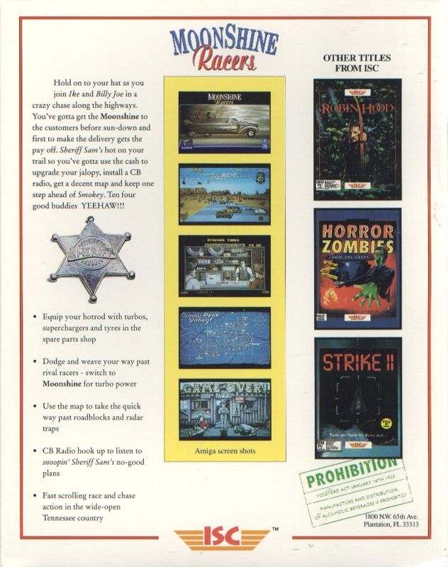 Back Cover for Moonshine Racers (DOS)