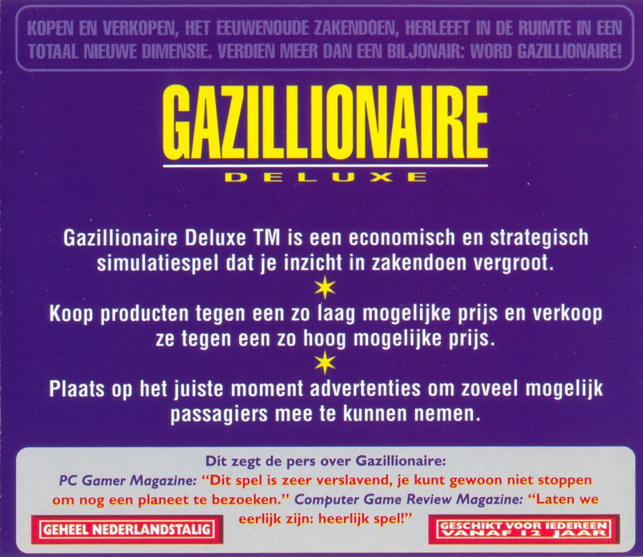 Back Cover for Gazillionaire Deluxe (Windows and Windows 3.x)