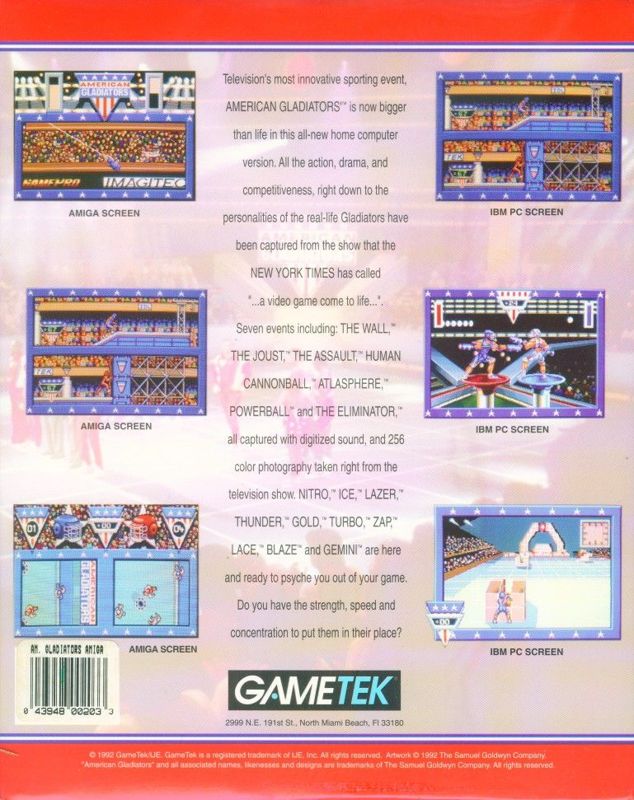 Back Cover for American Gladiators (Amiga)