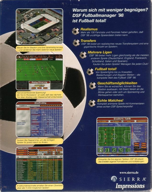 Back Cover for Ultimate Soccer Manager 98 (Windows)