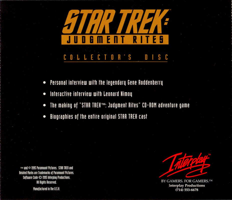 Other for Star Trek: Judgment Rites (Limited CD-ROM Collector's Edition) (DOS): Collector's Disc Jewel Case - Back