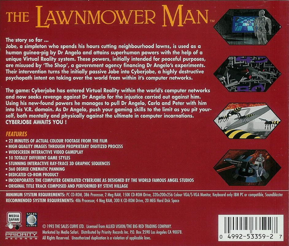 Back Cover for The Lawnmower Man (DOS) (Media Safari release)