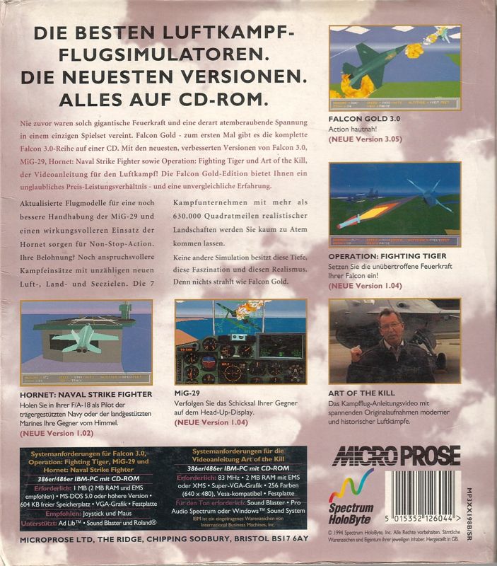 Back Cover for Falcon Gold (DOS)