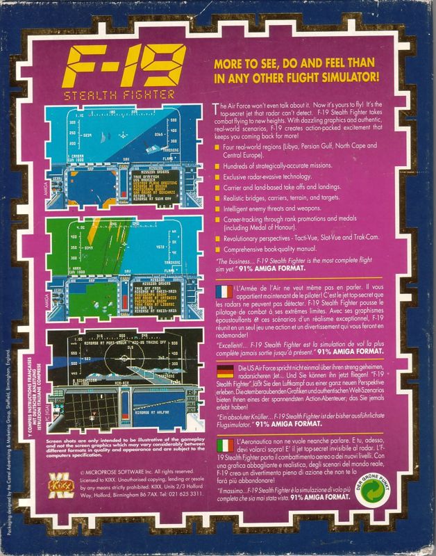 Back Cover for F-19 Stealth Fighter (DOS) (Kixx XL release)