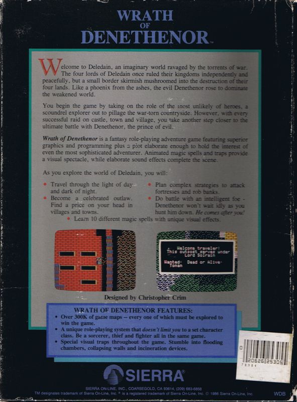 Back Cover for Wrath of Denethenor (Commodore 64)