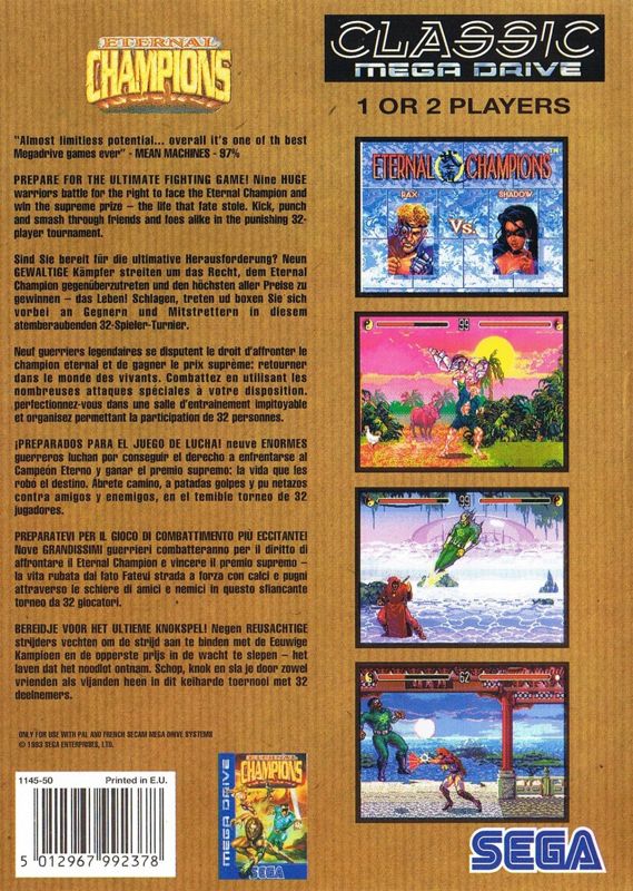 Back Cover for Eternal Champions (Genesis) (Classic release)