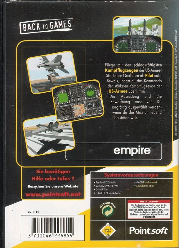 Back Cover for F/A-18 Hornet 3.0 (Windows) (Back to Games release)