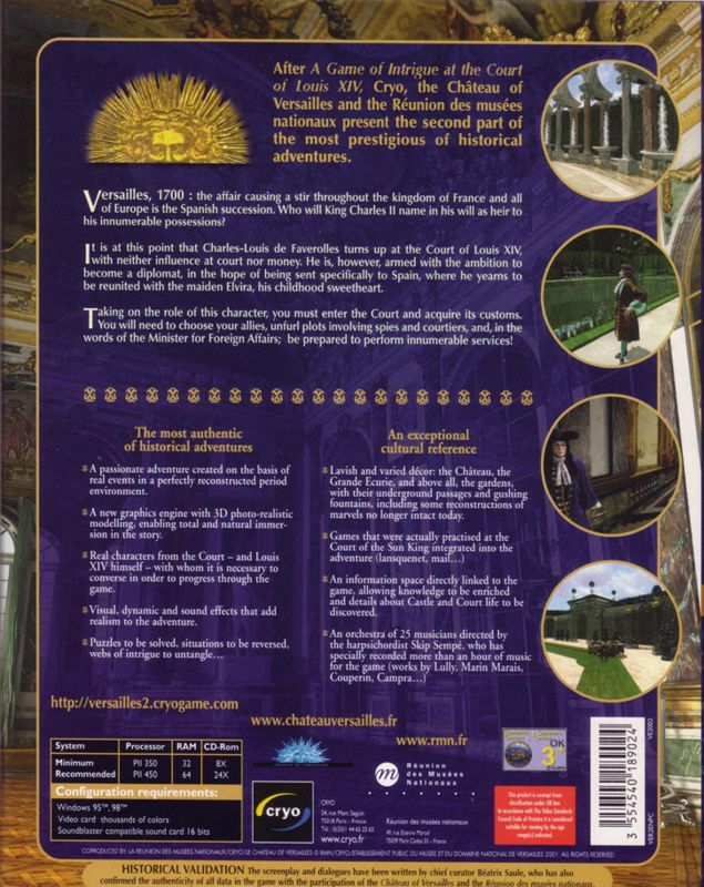 Back Cover for Versailles II: Testament of the King (Windows)