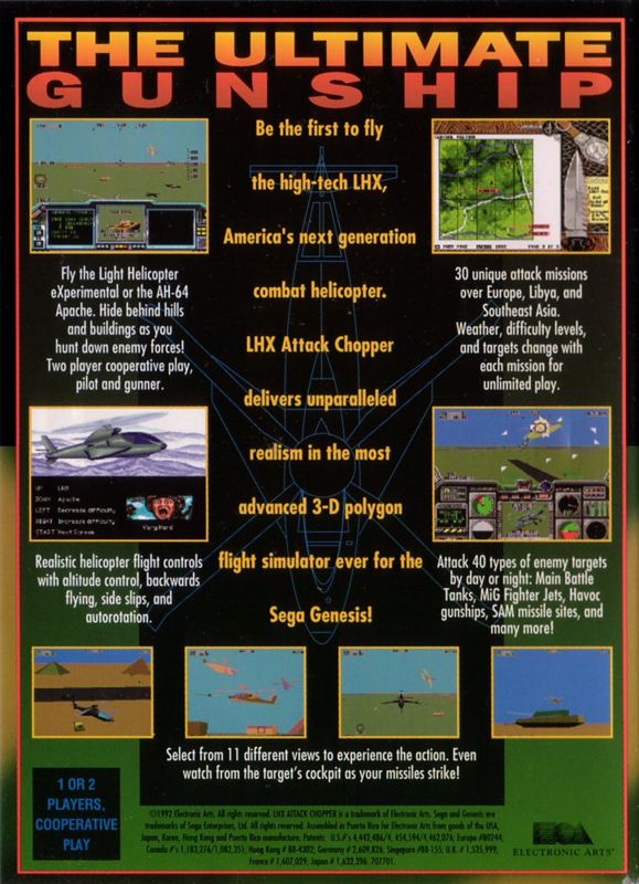 Back Cover for LHX: Attack Chopper (Genesis)