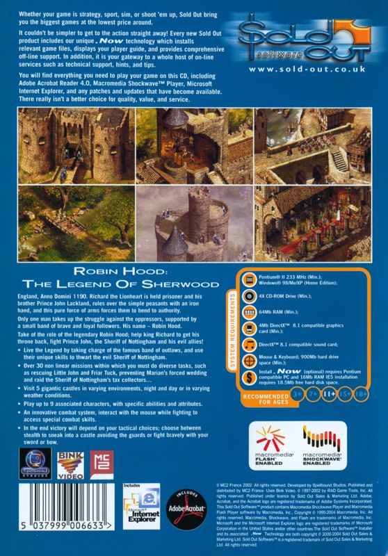 Back Cover for Robin Hood: The Legend of Sherwood (Windows) (Sold Out Software release)
