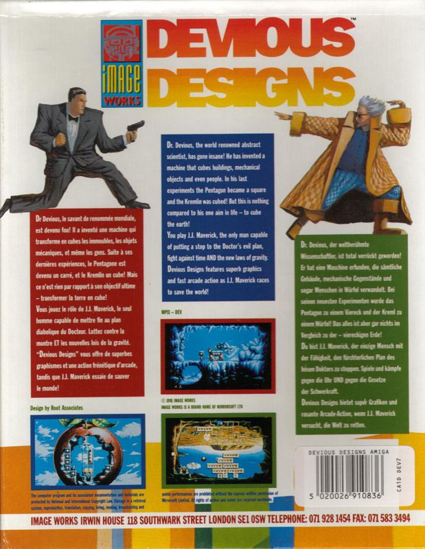 Back Cover for Devious Designs (Amiga)