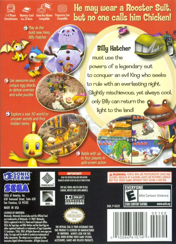 Back Cover for Billy Hatcher and the Giant Egg (GameCube)