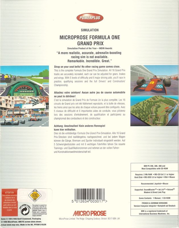 Back Cover for World Circuit (DOS) (PowerPlus Release (CD-ROM))