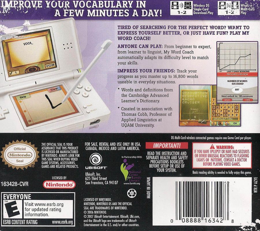 Back Cover for My Word Coach (Nintendo DS)