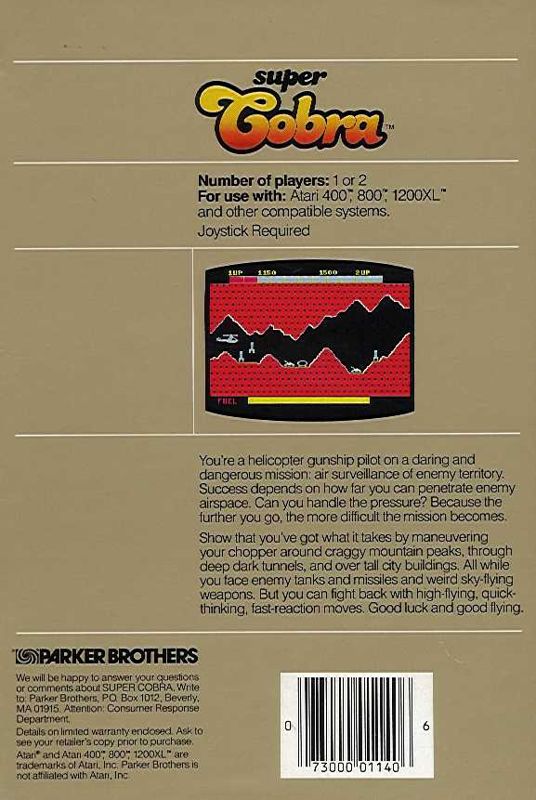 Back Cover for Super Cobra (Atari 8-bit)