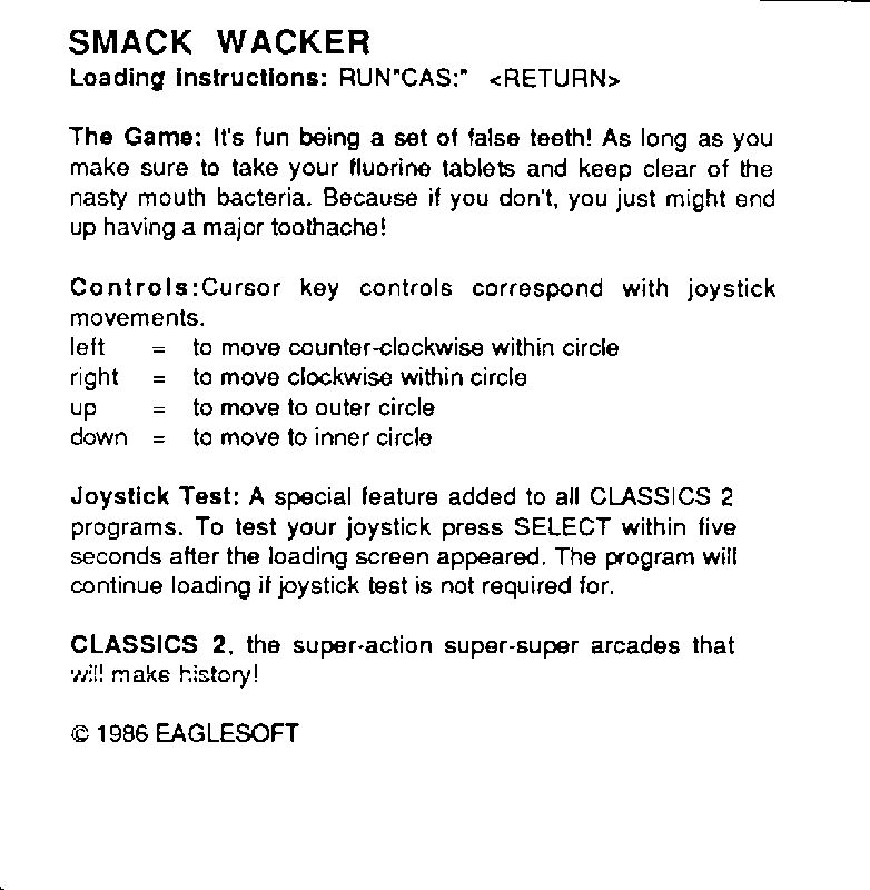 Inside Cover for Smack Wacker (MSX)