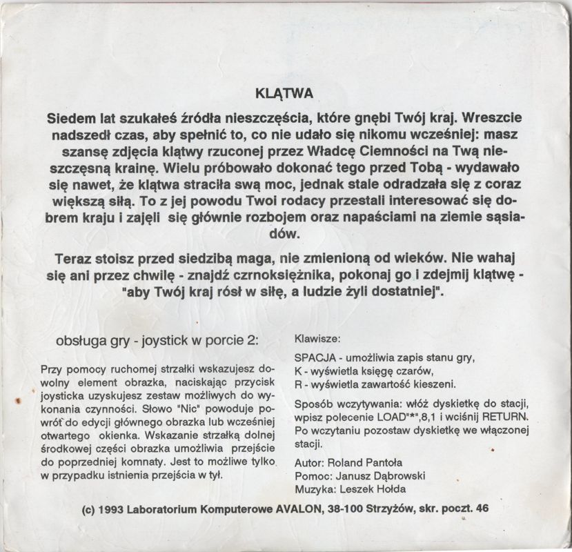 Inside Cover for Klątwa (Commodore 64) (5.25" disk release): Left Flap