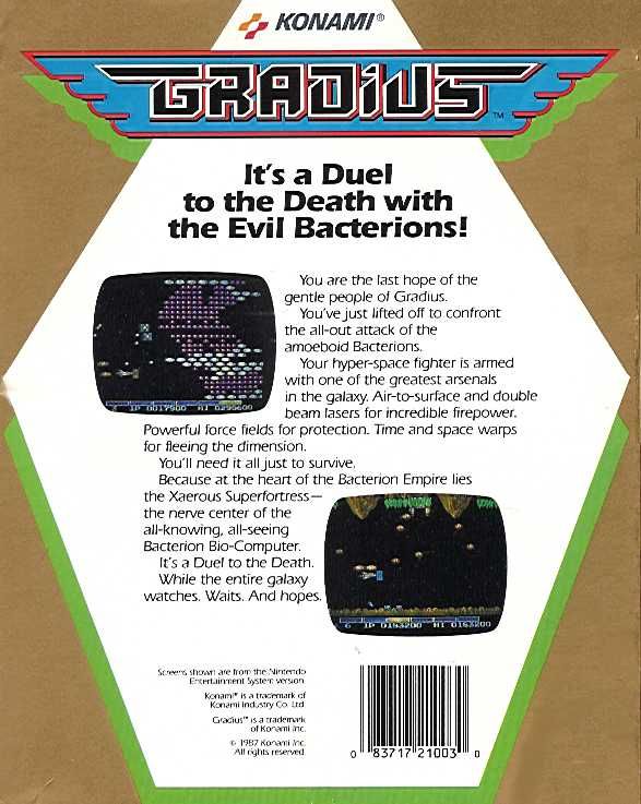 Back Cover for Gradius (Commodore 64)