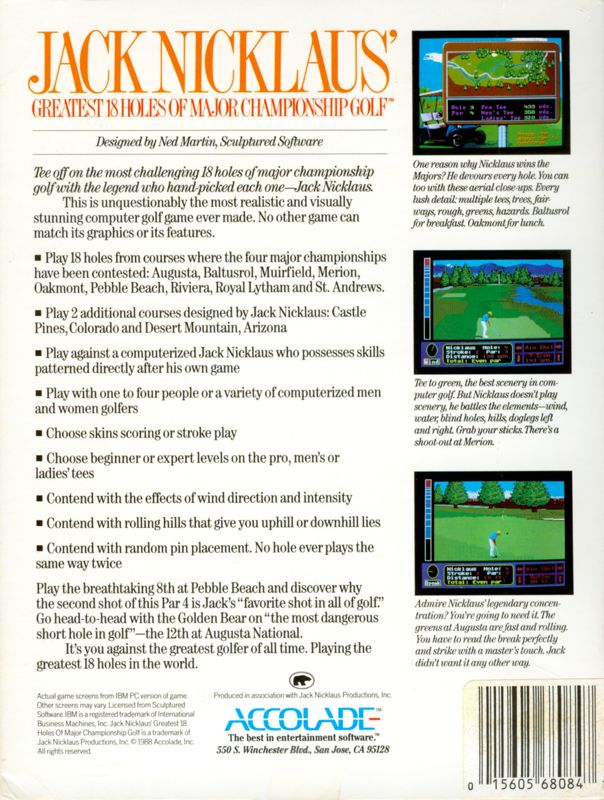 Back Cover for Jack Nicklaus' Greatest 18 Holes of Major Championship Golf (DOS)