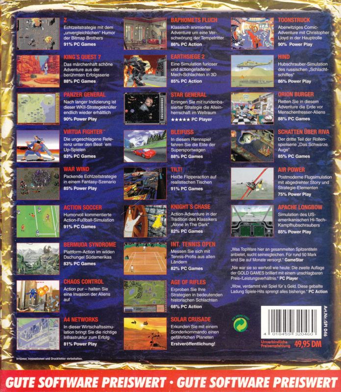 Back Cover for Gold Games 2 (DOS and Windows)