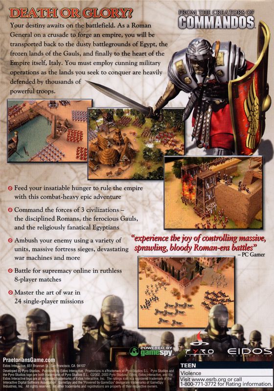Back Cover for Praetorians (Windows)