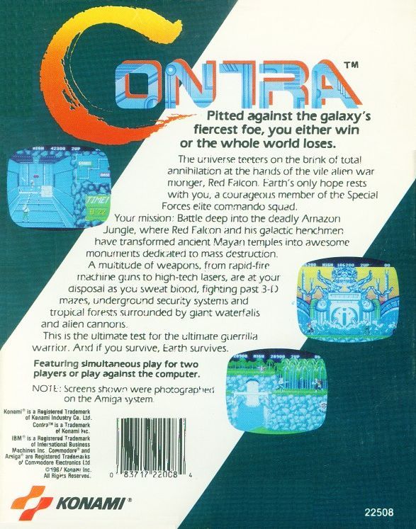 Back Cover for Contra (DOS)