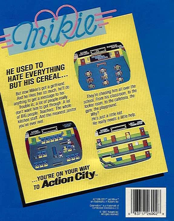 Back Cover for Mikie (Commodore 64)