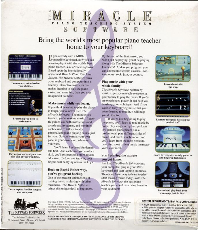 Back Cover for The Miracle Piano Teaching System (DOS): Software-only package