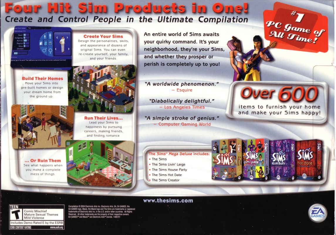 Back Cover for The Sims: Mega Deluxe (Windows)