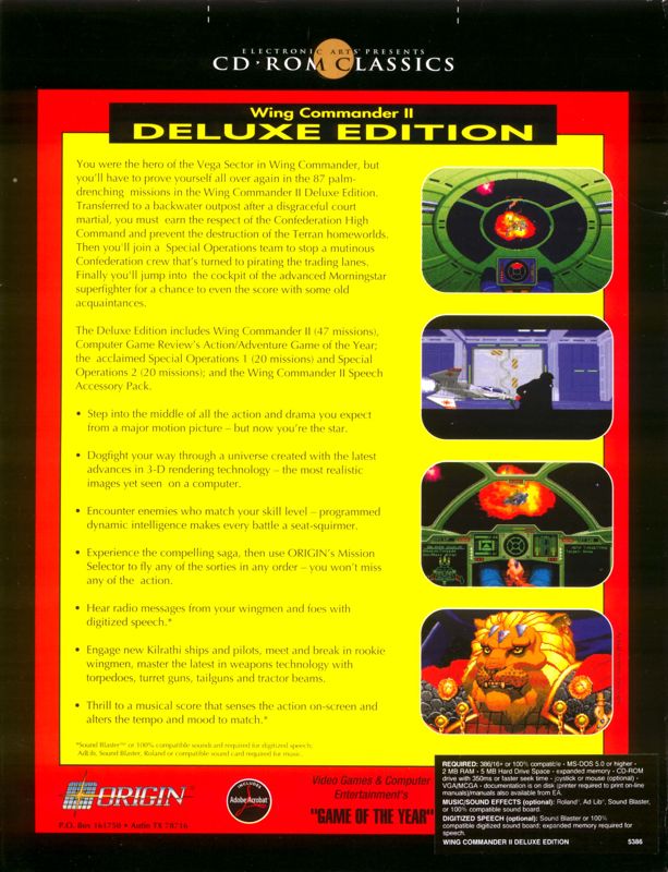 Back Cover for Wing Commander II: Deluxe Edition (DOS) (CD-ROM Classics)